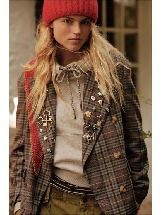 Free People Jackets & Blazers - Free People Preppy Dark Academia Dean Double Breasted Blazer Oliver Plaid Small